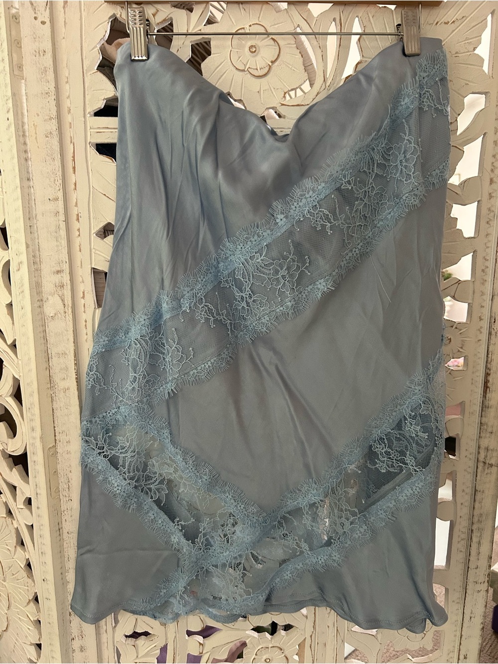 Anthropologie Dusty Blue Lace-Trim Slip Chemise
